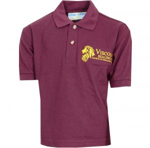 Logo School PK Polo T-Shirt Burgandy Viscount Beaumont Primary School